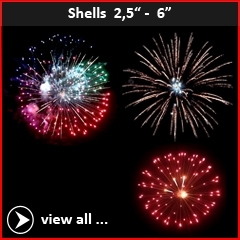 Professional fireworks shells from caliber 2,5" up to 6". RedWire Fireworks - Hard to beat!