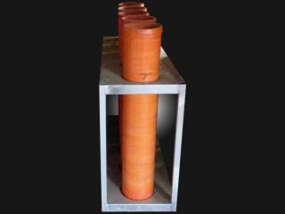 Mortar rack with 7 inch mortar tubes for rent. 5 tubes per rack. Available for rent at Xena Vuurwerk, professional fireworks supplier